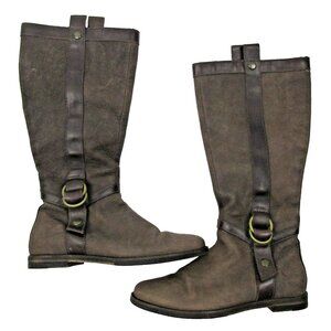 Cole Haan Riding Boots Size 6.5 Brown Nubuck Leather Tall Knee Buckle Harness